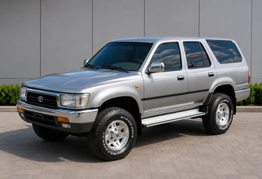 Toyota SW4 prata clássica em showroom externo moderno com visual off-road dos anos 90