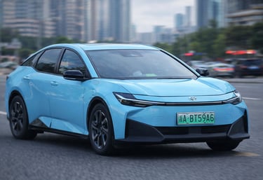 Carro elétrico da Toyota com tecnologia chinesa em ambiente urbano na China