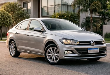 Volkswagen Virtus 2020 prata estacionado em rua residencial com casas modernas ao fundo