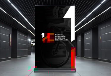 Banner da HC Clínica Integrada de Saúde e Performance, em um ambiente subterrâneo.