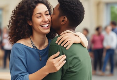 A mobile health services vehicle is parked on a street. The vehicle is beige with blue and orange accents, featuring text and logos, including 'Jockey Club Charles Kao Brain Health Services.' An illustrated portrait of a person in blue is displayed on the side. Trees and a building can be seen in the background, with metal barriers in front of the vehicle.