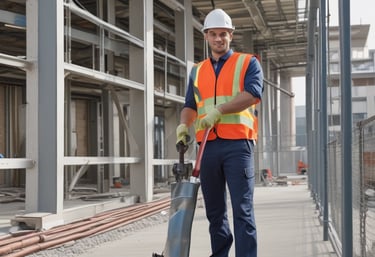 a man riding a skateboard down a street next to tall buildings