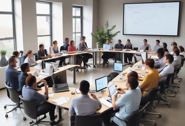 um gupo de pessoas em treinamento de gestão