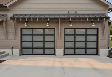 Photo of modern home with aluminum and glass garage doors in Corpus Christi, Texas