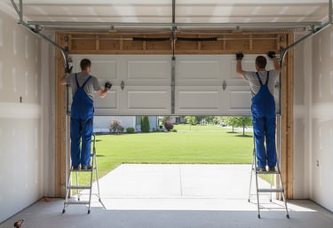 2 garage door technicians installing a garage door in Corpus Christi, Texas