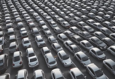 A diverse fleet of electric vehicles parked in a modern urban setting.