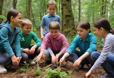 A group of volunteers planting trees in a community park.