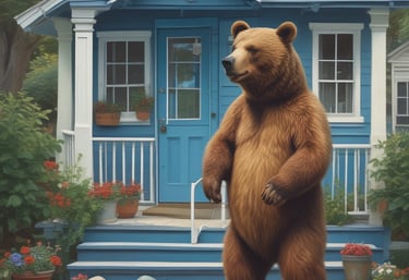 A welcoming entrance to a blue bear house in Livingston County.