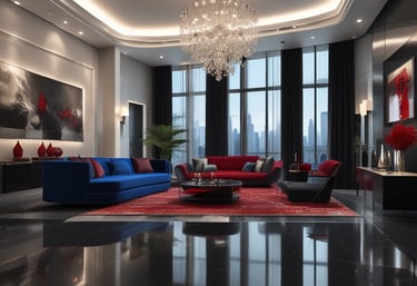 Modern living room with minimalist interior design and natural lighting