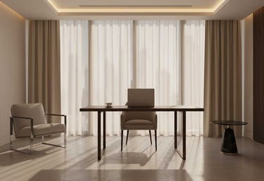 Elegant Dubai office interior symbolizing confidential real estate consultations and discreet advisory services.