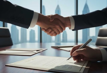 Private meeting between investor and developer in Dubai, symbolizing trusted access to exclusive real estate deals.