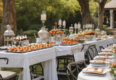 A luxurious table setting featuring gourmet pastries and exquisite décor elements for an upscale event.