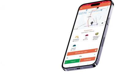 Tela do app APKTEM mostrando mapa de mobilidade urbana e corridas.