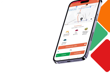 Tela do app APKTEM mostrando mapa de mobilidade urbana e corridas.