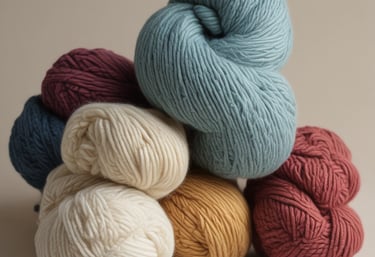 A stack of neatly folded knitted sweaters showcasing a variety of textures and patterns. The pile features different knit designs, including a honeycomb pattern and ribbed styles, in neutral tones with one teal garment in the middle.