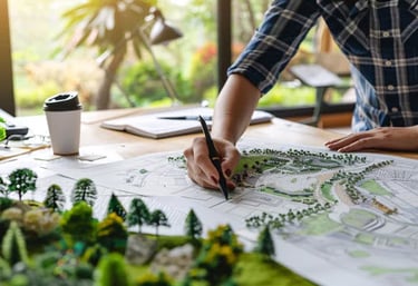 a man is working on a landscape design in a home office