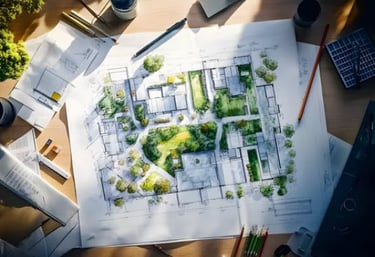 a landscape design master plan on a desk