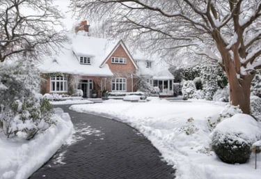 a house with a driveway that has had the snow shoveled clear