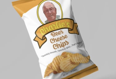 Mock-up of Charlie's Beer Cheese chip bag
