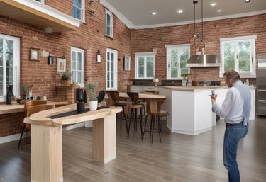 A skilled technician carefully inspecting a modern home's exterior under soft natural light.