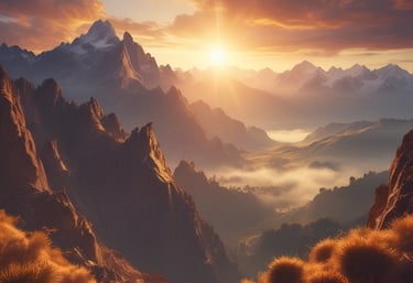 A serene landscape of the Andes mountains at sunrise, symbolizing spiritual awakening.