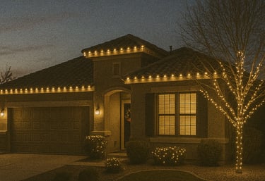 a house with christmas lights on the front of it