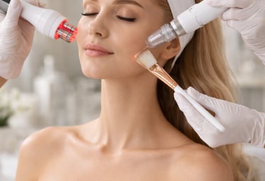 durant un soin visage, on combine plusieurs technologies et techniques sur la peau de la cliente