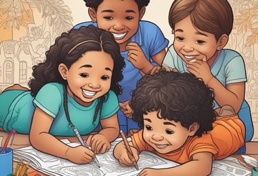 A vibrant illustration of children engaging with educational materials.