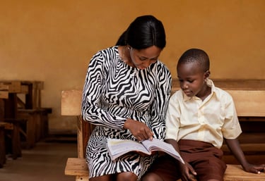 Une enseignante accompagnant un élève présentant les difficultés de lecture. Tolanda, suivi scolaire