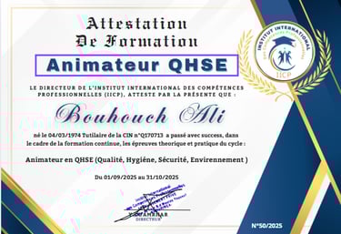Attestation de formation Animateur QHSE 2550
