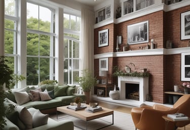 Close-up of a modern London townhouse with festive winter decorations on the doorstep.