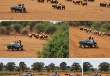 Aerial view of a mining site with machinery and mineral stockpiles.