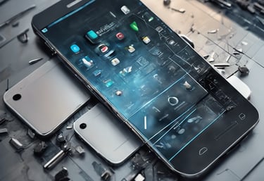 a cell phone with a broken screen and broken glass