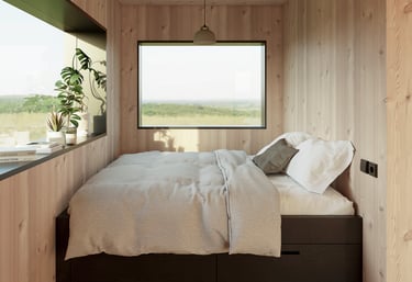 a bed with a bed and a window