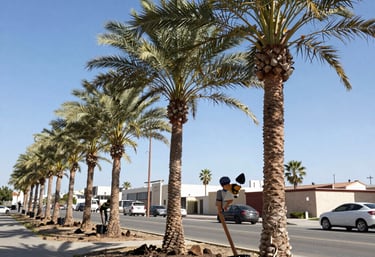 Freshly paved commercial driveway bordered by neatly trimmed landscaping.