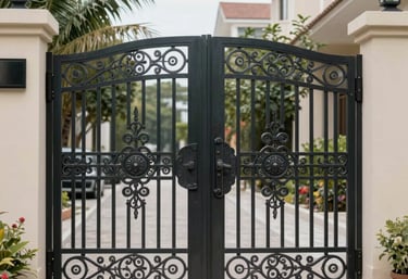 A sturdy steel carport installed beside a modern home under a clear blue sky.