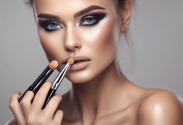 a beautiful woman with a makeup brush and makeup