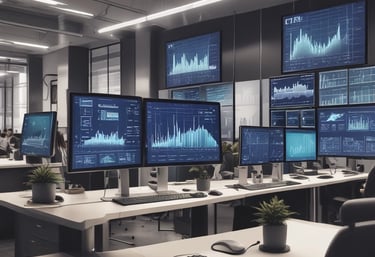 A modern office environment showcasing data analysis in action.