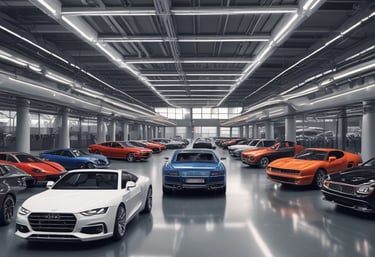 A mechanic working on a car engine in a well-equipped workshop.