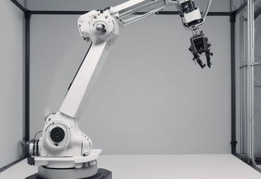 A sleek, modern robot assisting a person with household chores in a bright kitchen.