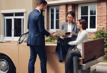 A happy family celebrating their new home with their realtor.