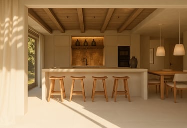 Design intérieur d'une cuisine intemporelle, authentique, méditerranéenne
