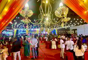 guests gather on a wedding reception