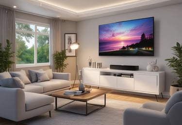 A dimly lit room features a desktop monitor and a laptop on a desk, both displaying lines of code and digital graphics. The primary focus is on programming and software development, with a dark, tech-centric theme.