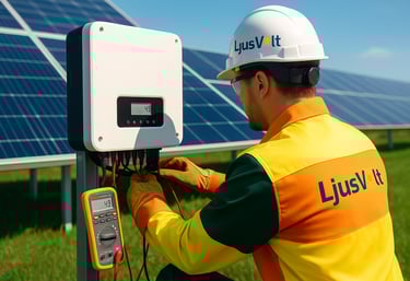 a man in a hard hat and safety glasses working on solar system