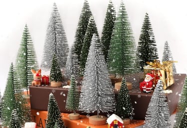 fake mini pine trees in varying color for Christmas Decor