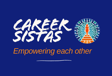 Career Sistas Logo, a blue and white logo with the words career sistas and empowering each other