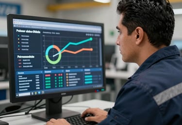 A large group of people, consisting of both men and women, are gathered in a room. Some are sitting on chairs while others are standing around them. The room seems to be set up for a professional training or workshop, as indicated by a banner in the background. The environment appears formal, with a presentation screen and tables with documents and water bottles.