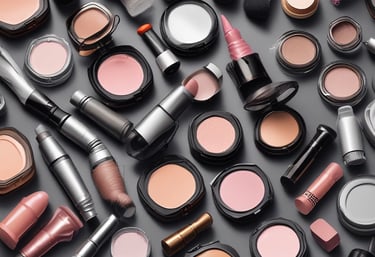 a woman standing in front of a shelf full of bottles of hair