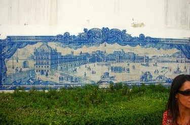Lisbon - a wall mural of hand painted mosaic tiles in the city 